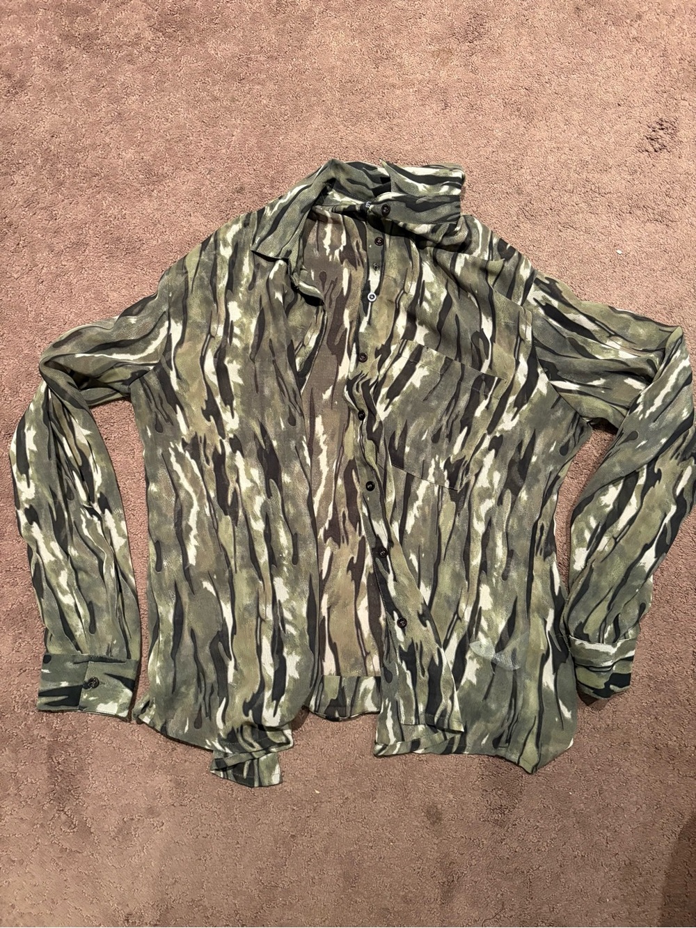 Woven Camouflage Button-Down Shirt in Olive and Tan